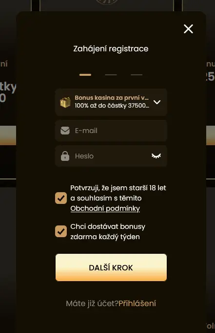 GoldSpin Casino – registrační formulář